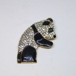 Elegant Black and Silver Panda Brooch